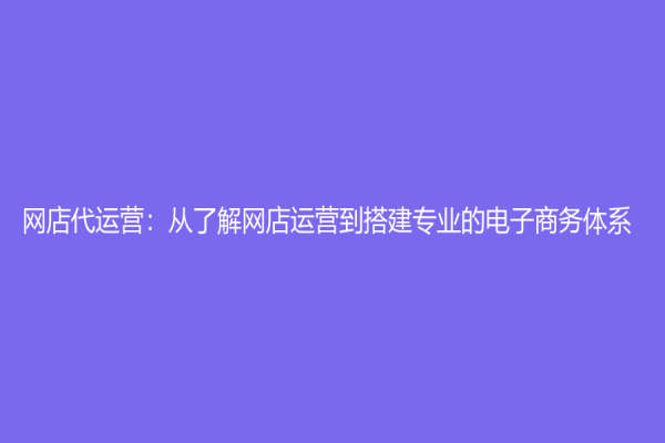 網店代運營：從了解網店運營到搭建專業的電子商務體系