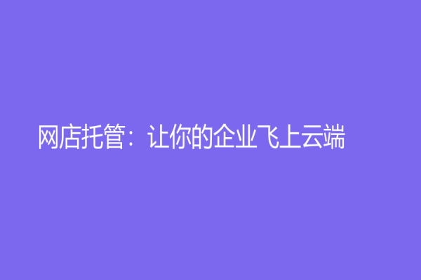 網店托管：讓你的企業飛上云端！