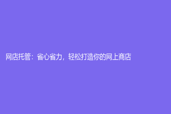 網(wǎng)店托管：省心省力，輕松打造你的網(wǎng)上商店