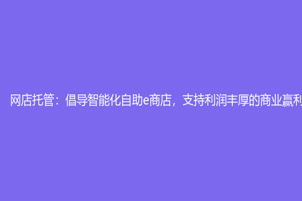 網店托管：倡導智能化自助e商店，支持利潤豐厚的商業贏利