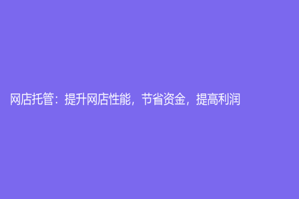 網店托管：提升網店性能，節省資金，提高利潤！